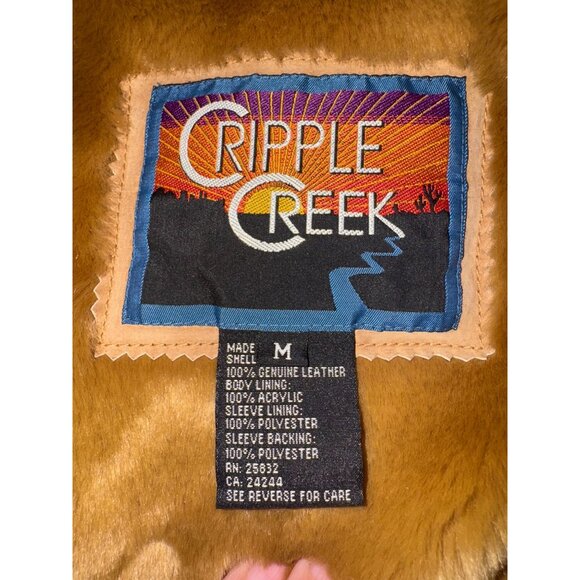 Vintage Cripple Creek Penny Lane Tan Suede Leather Jacket Faux Fur Y2K Western - Picture 4 of 9
